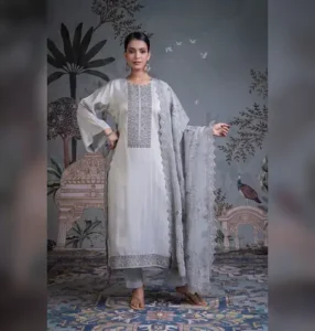 Pure Silk Embroidered Suit 