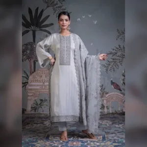 Pure Silk Embroidered Suit