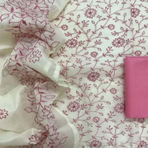 Close-up shot showing detailed thread embroidery over the signature check texture of soft Kota Silk