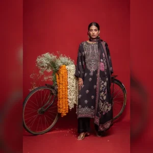 Pure organza satin shirt with embroidery printed dupatta and upada silk bottom