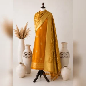 Close-up shot showing the smooth weave and rich natural sheen of pure Chiniya silk top fabric